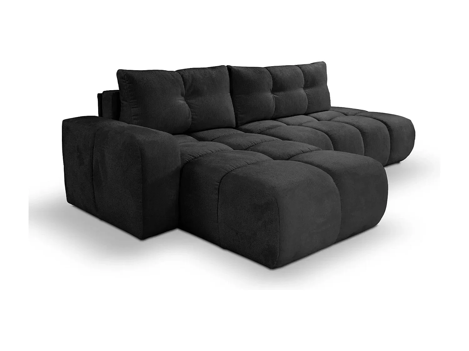 CONSTANCE - Canapé d'angle convertible tissu chenille 4 places - Noir - Gauche