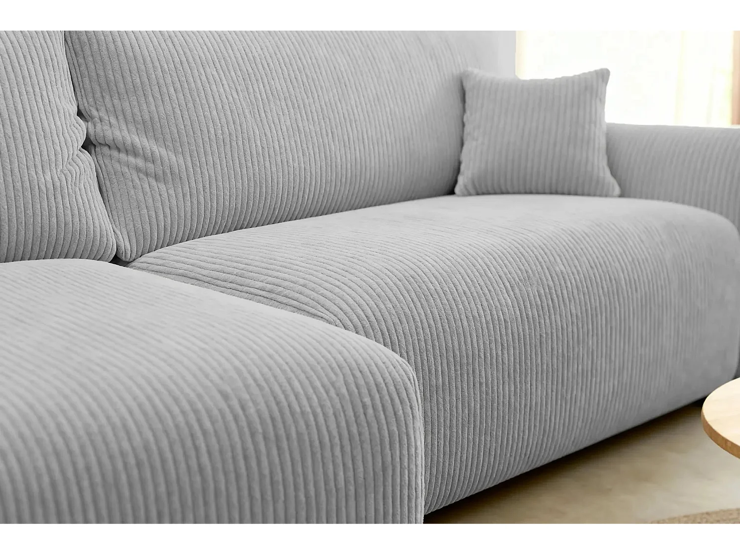 ELIO - Canapé d'angle convertible petit velours côtelé 4 places - Gris clair