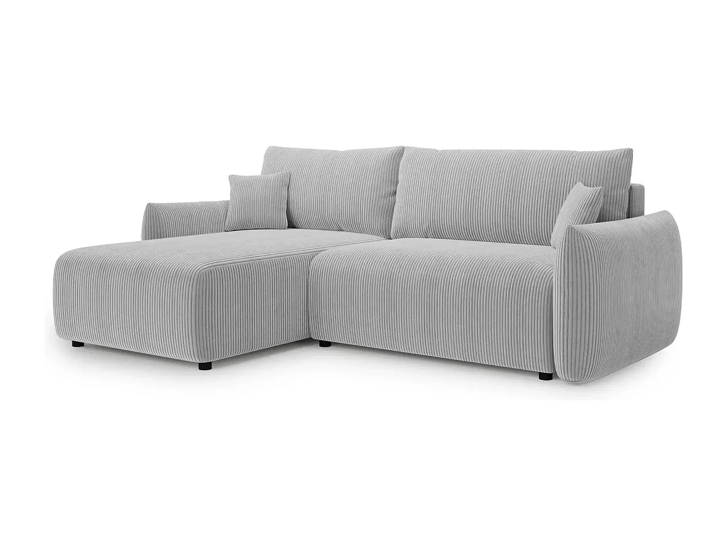 ELIO - Canapé d'angle convertible petit velours côtelé 4 places - Gris clair