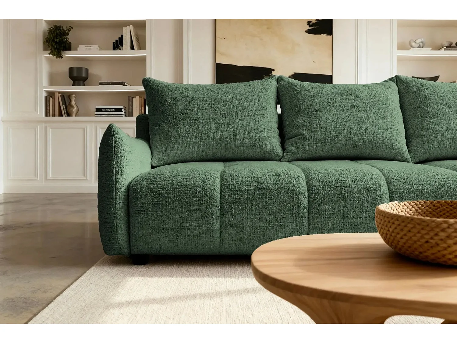 CELINE - Canapé d'angle convertible tissu chenille 4 places - Vert