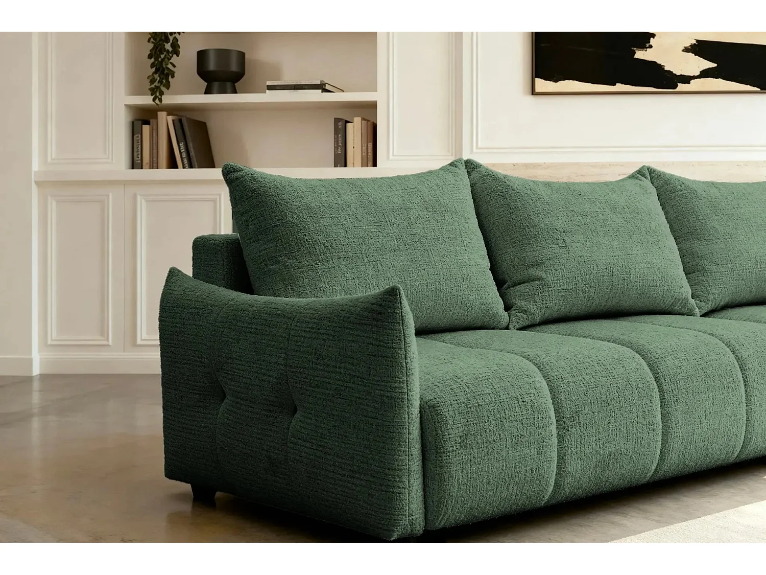 CELINE - Canapé d'angle convertible tissu chenille 4 places - Vert