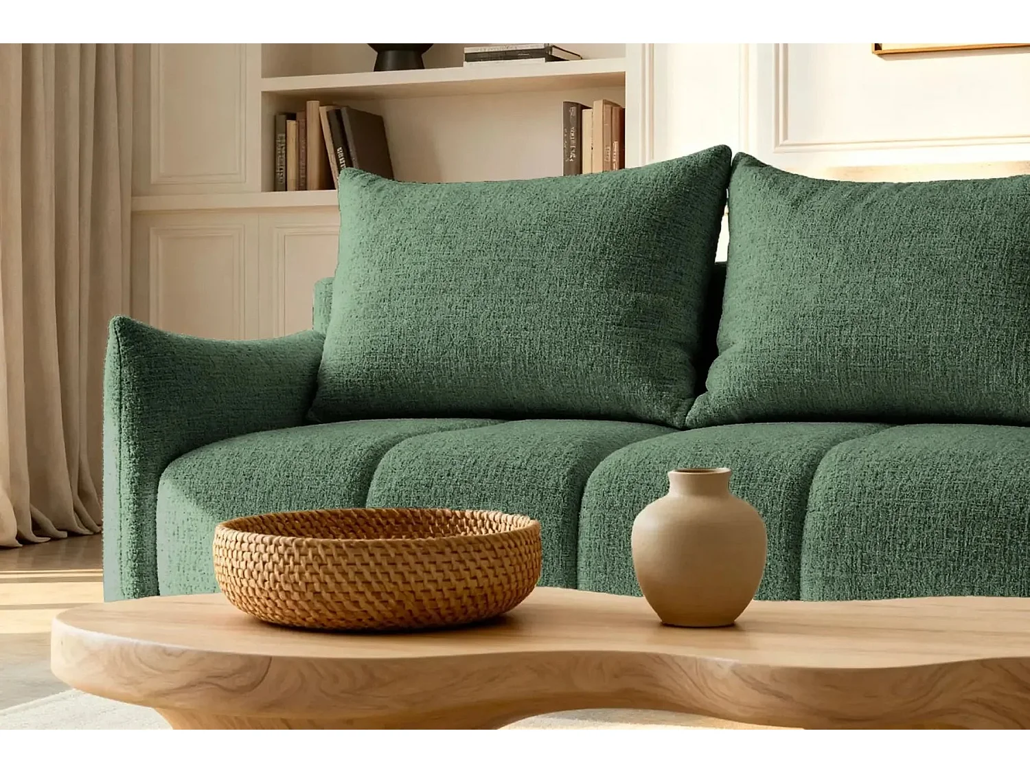 CELINE - Canapé d'angle convertible tissu chenille 4 places - Vert