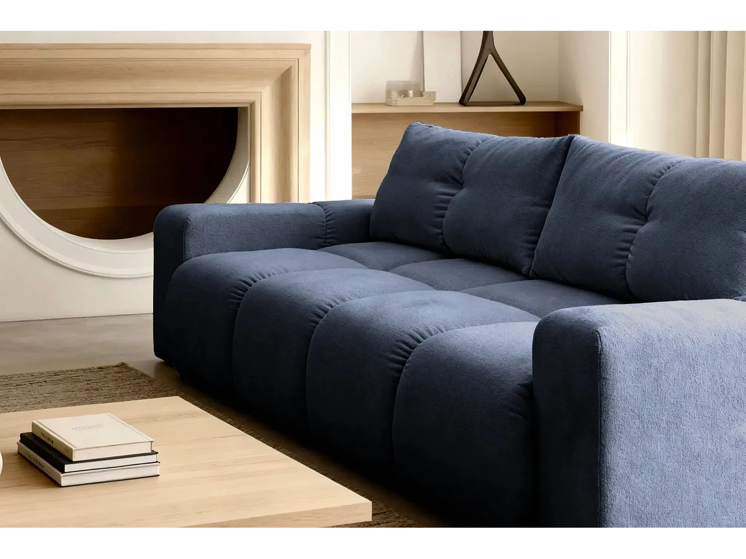 CONSTANCE - Canapé droit convertible tissu chenille 3 places - Bleu