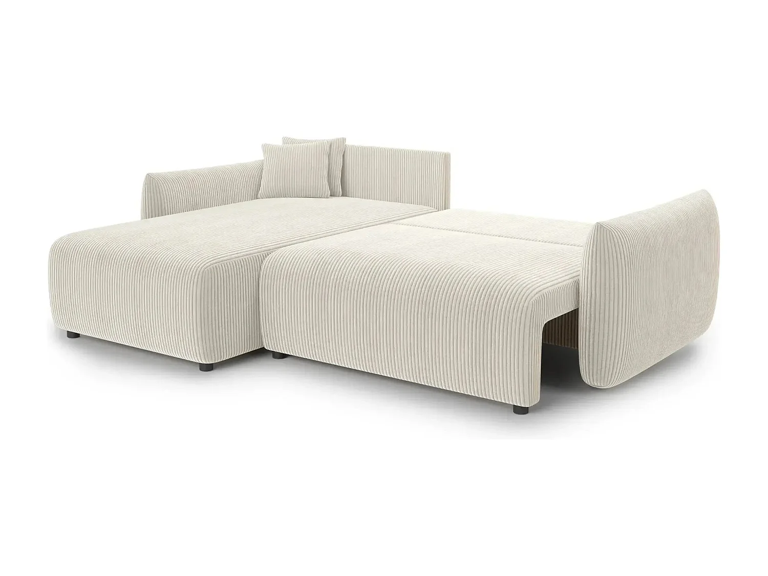 ELIO - Canapé d'angle convertible petit velours côtelé - Beige