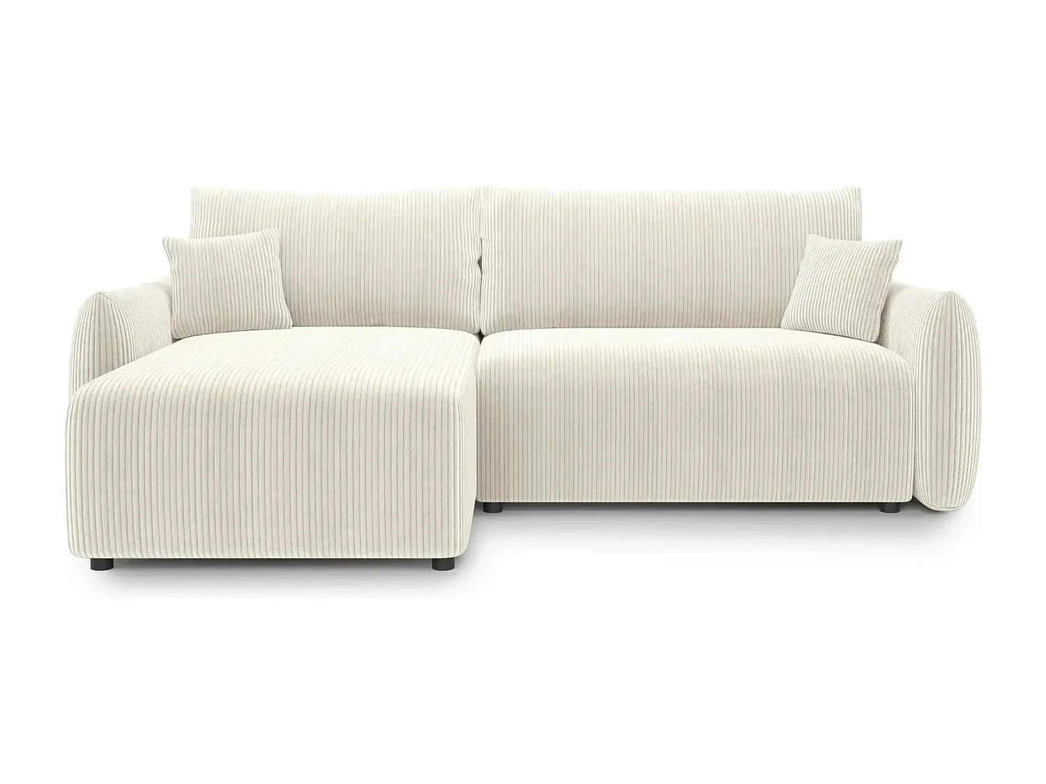 ELIO - Canapé d'angle convertible petit velours côtelé 4 places - Beige