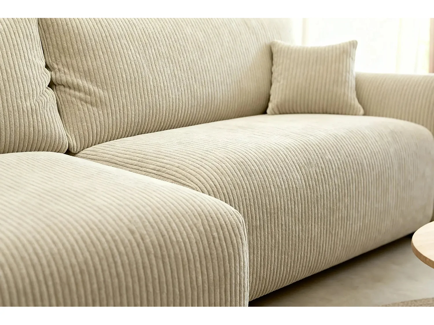 ELIO - Canapé d'angle convertible petit velours côtelé 4 places - Beige