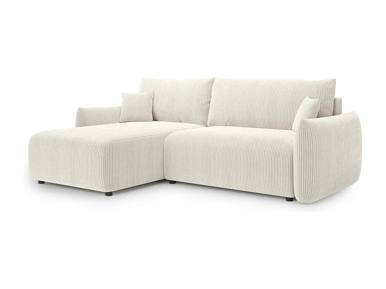 ELIO - Canapé d'angle convertible petit velours côtelé 4 places - Beige