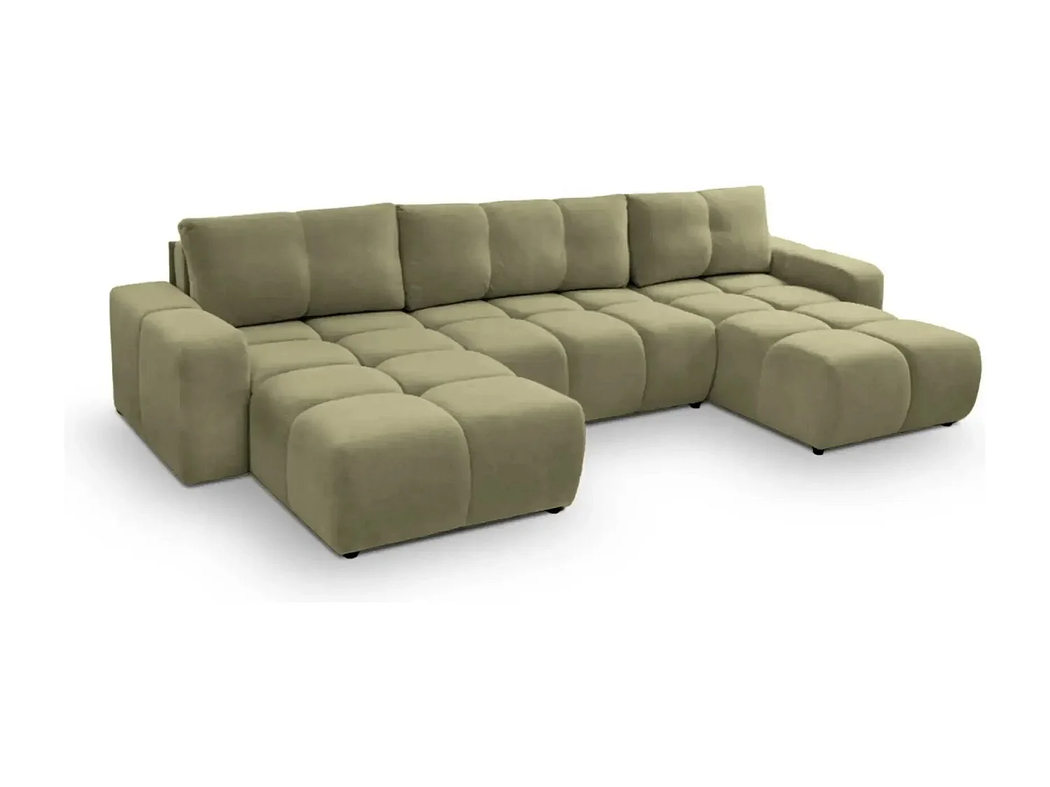 CONSTANCE - Canapé panoramique convertible tissu chenille - Vert