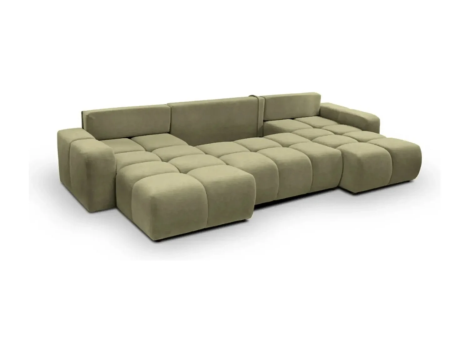 CONSTANCE - Canapé panoramique convertible tissu chenille - Vert