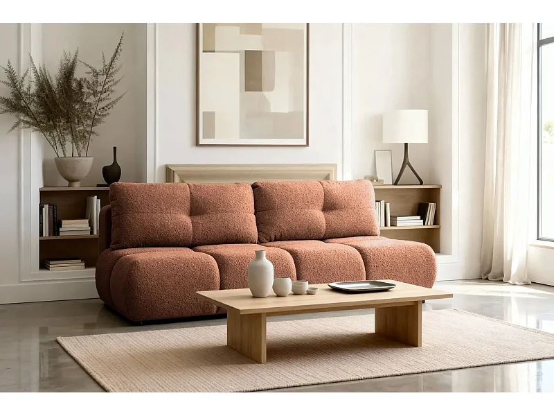 CONSTANCE MINI - Canapé droit convertible tissu bouclette 2 places - Terracotta