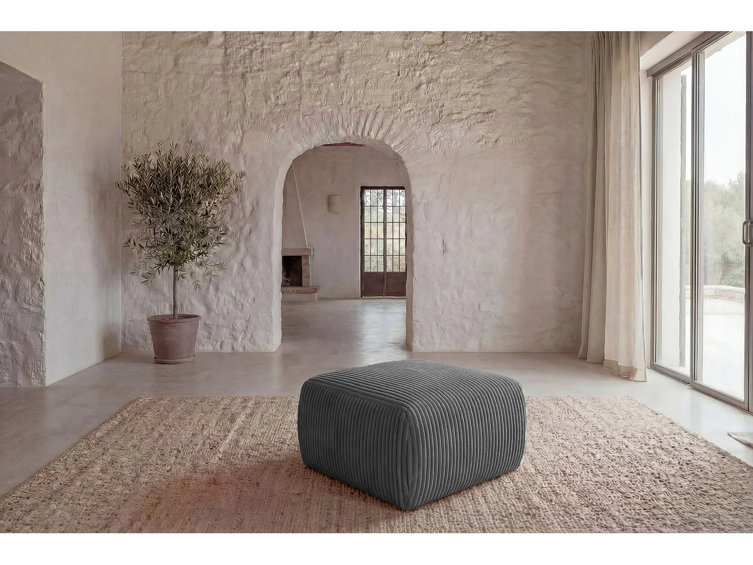 ELIO - Pouf velours côtelé - Gris foncé