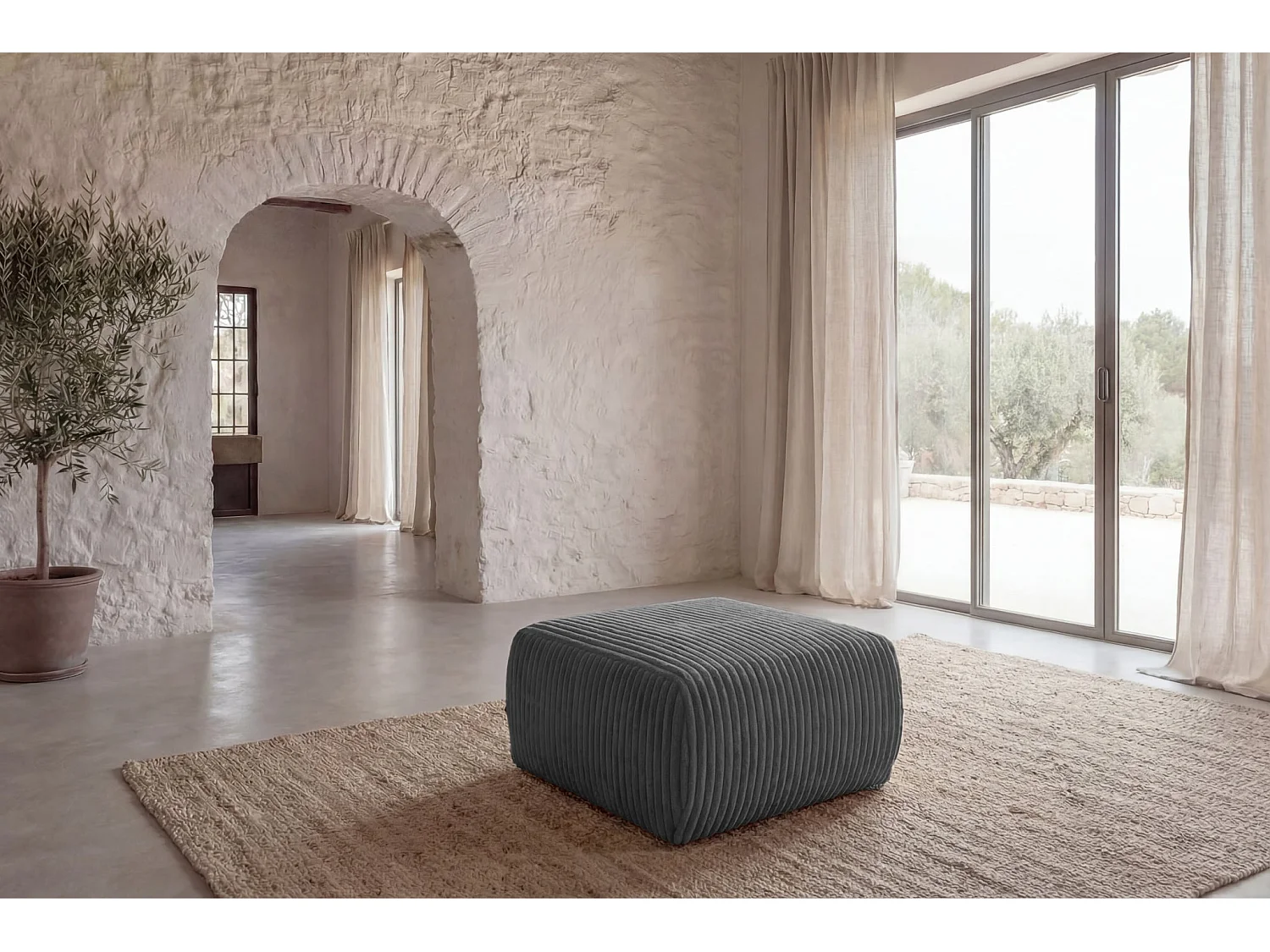 ELIO - Pouf velours côtelé - Gris foncé