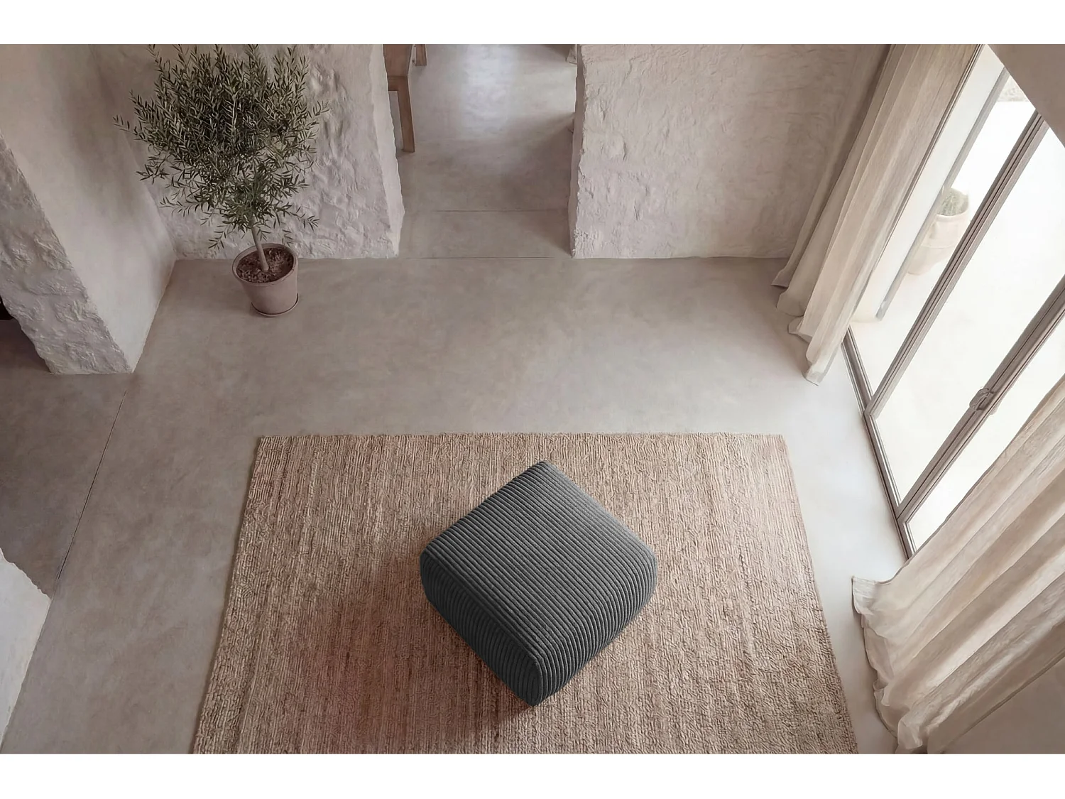 ELIO - Pouf en velours côtelé Gris foncé 74x74x41