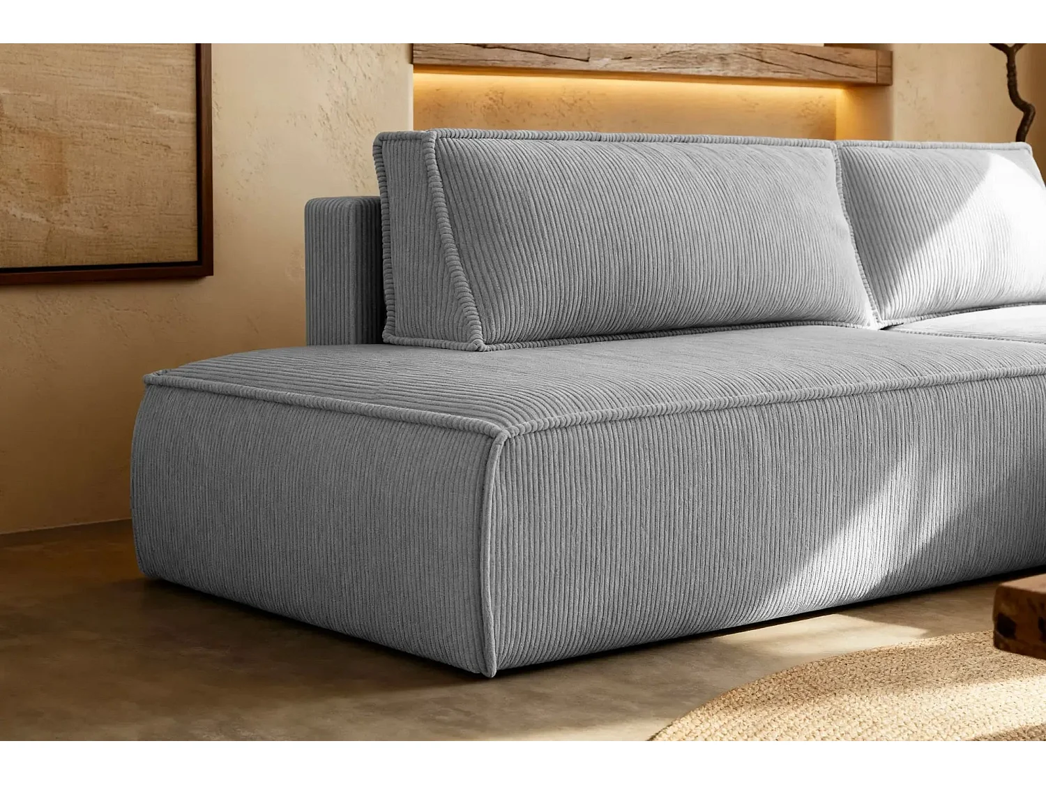 JADE - d'angle convertible velours côtelé - Gris clair - Gauche