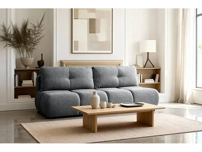 CONSTANCE MINI - Canapé droit convertible tissu bouclette 2 places - Gris foncé