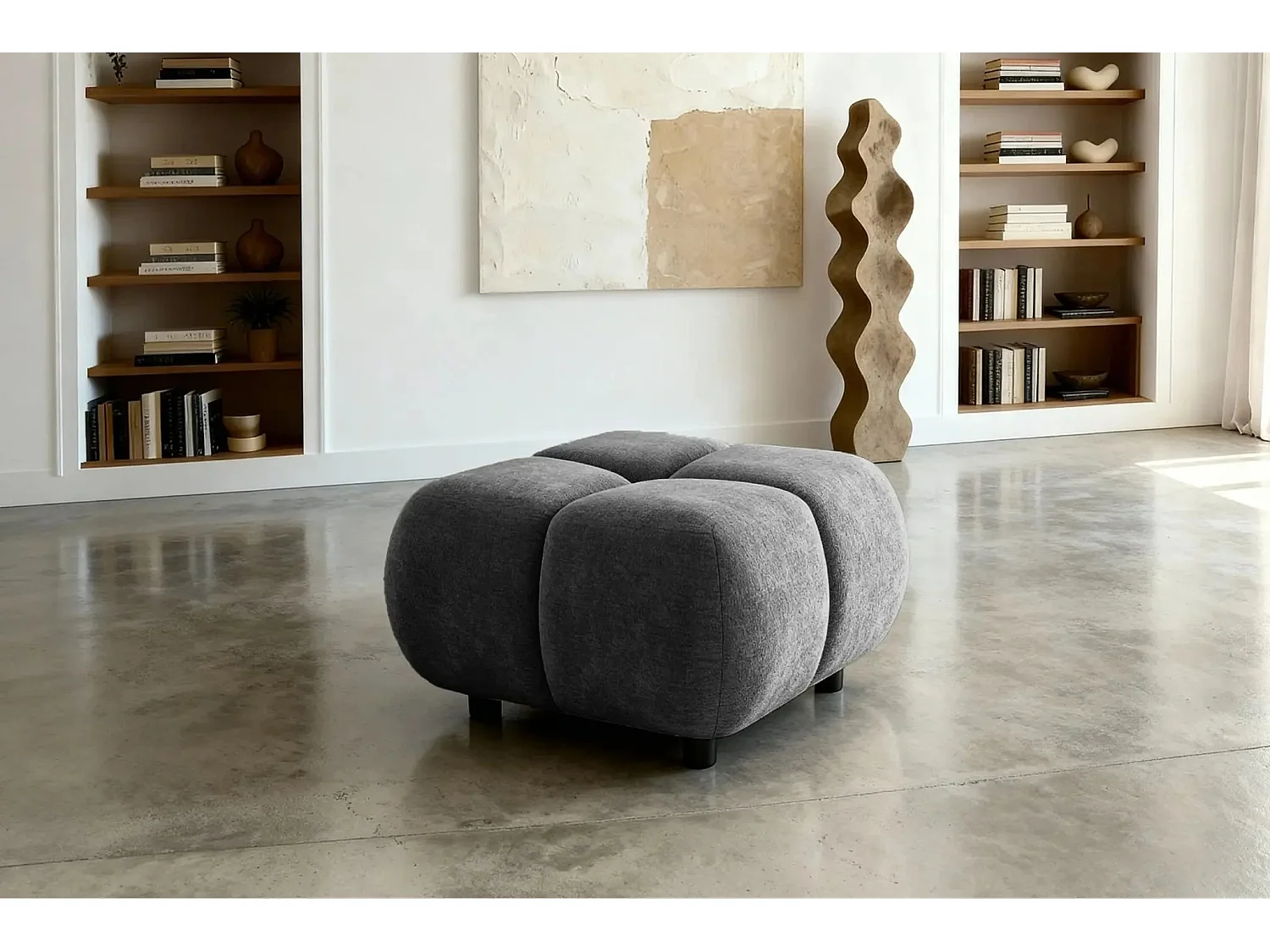 CONSTANCE - Pouf en tissu chenille Gris anthracite 72x72x43.5