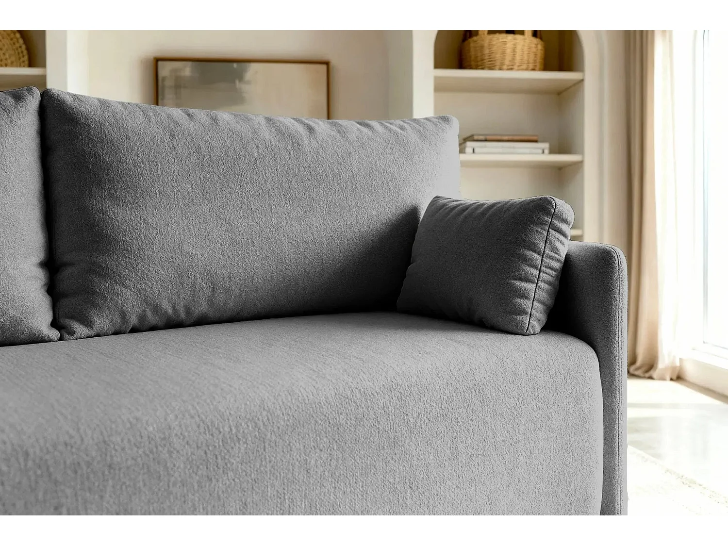 AXELLE - Canapé droit convertible tissu lisse - Gris foncé