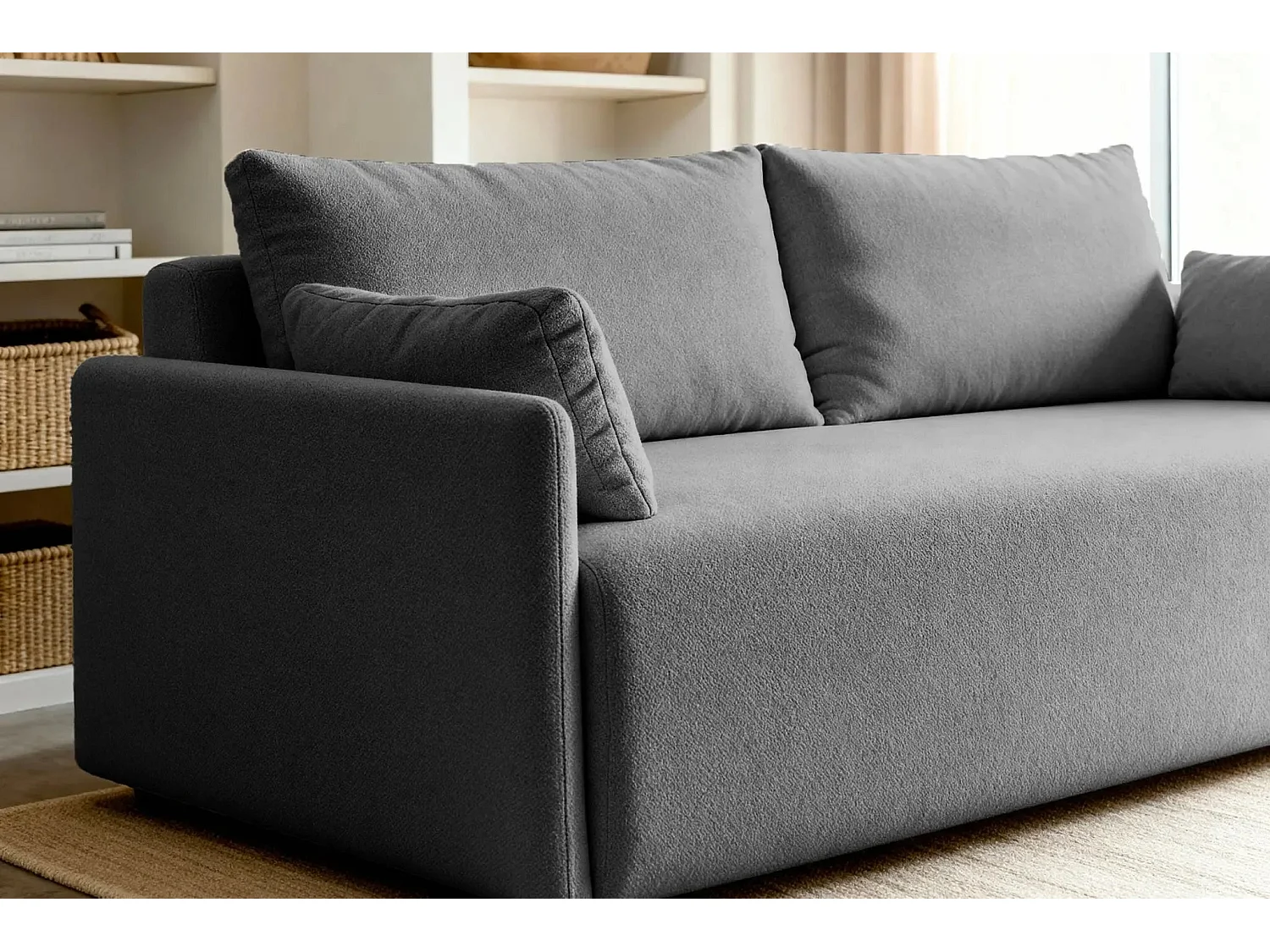 AXELLE - Canapé droit convertible tissu lisse 2 places - Gris foncé
