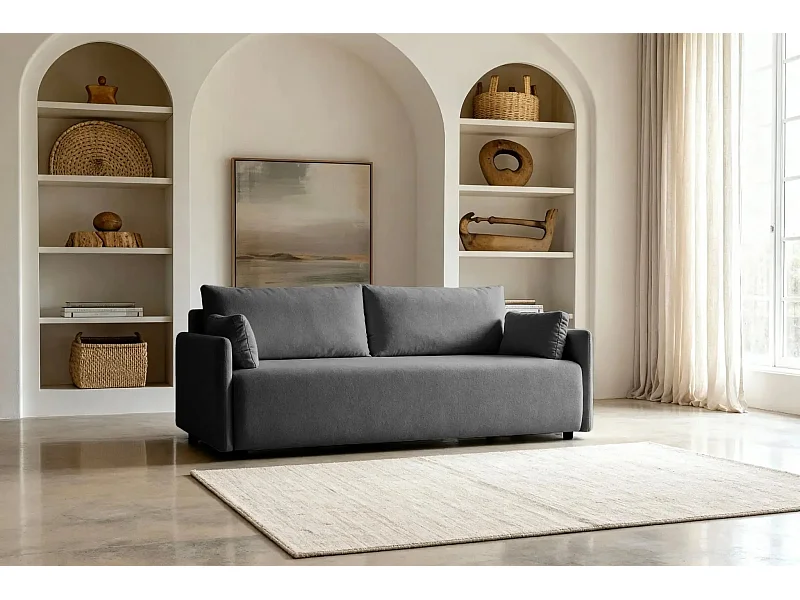 AXELLE - Canapé droit convertible tissu lisse - Gris foncé