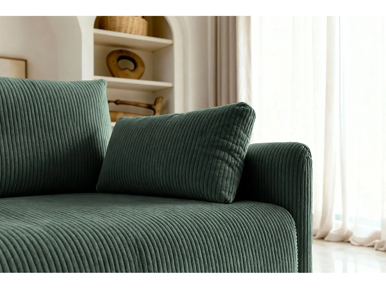 AXELLE - Canapé droit convertible velours côtelé - Vert