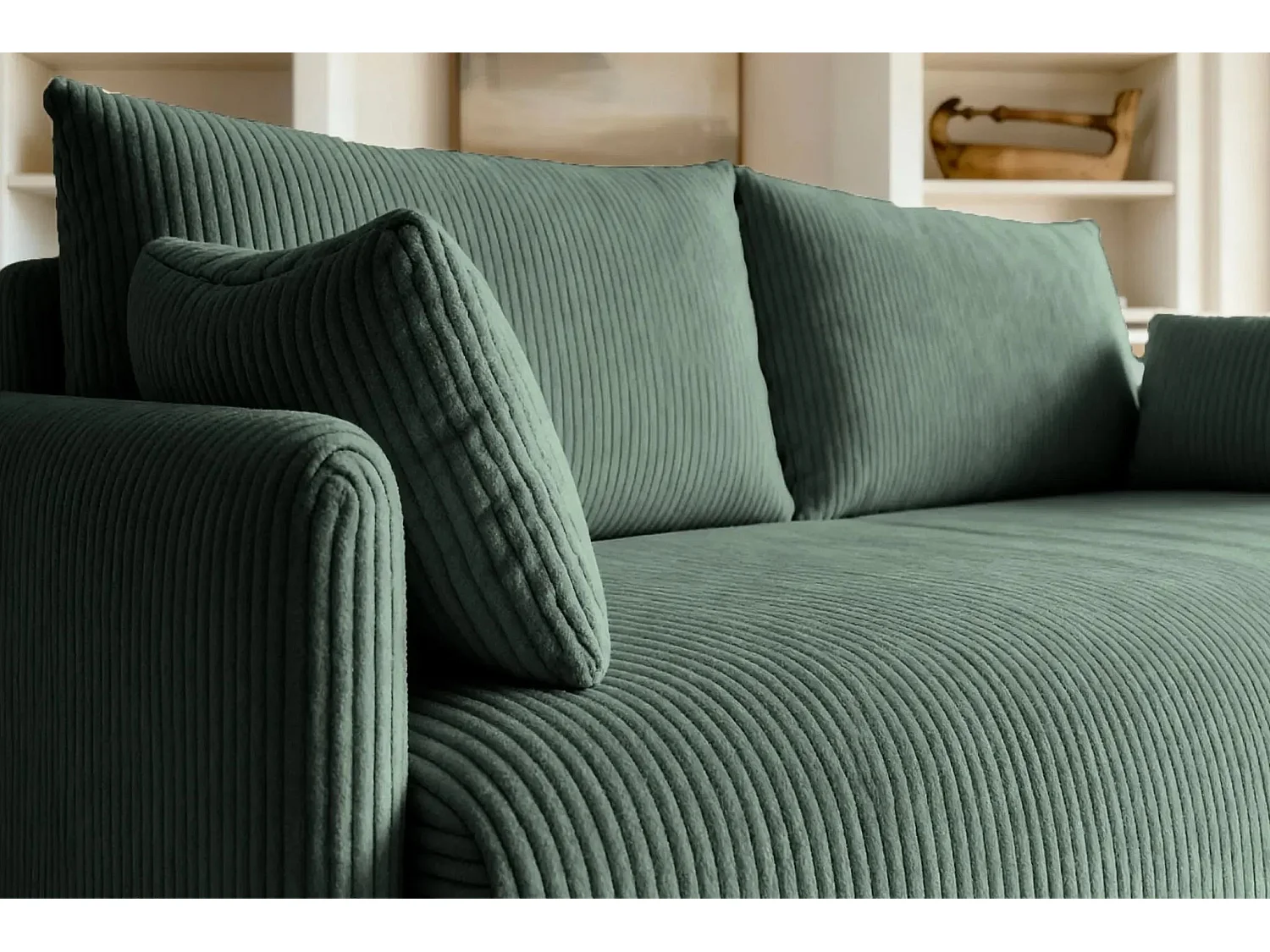 AXELLE - Canapé droit convertible velours côtelé 2 places - Vert