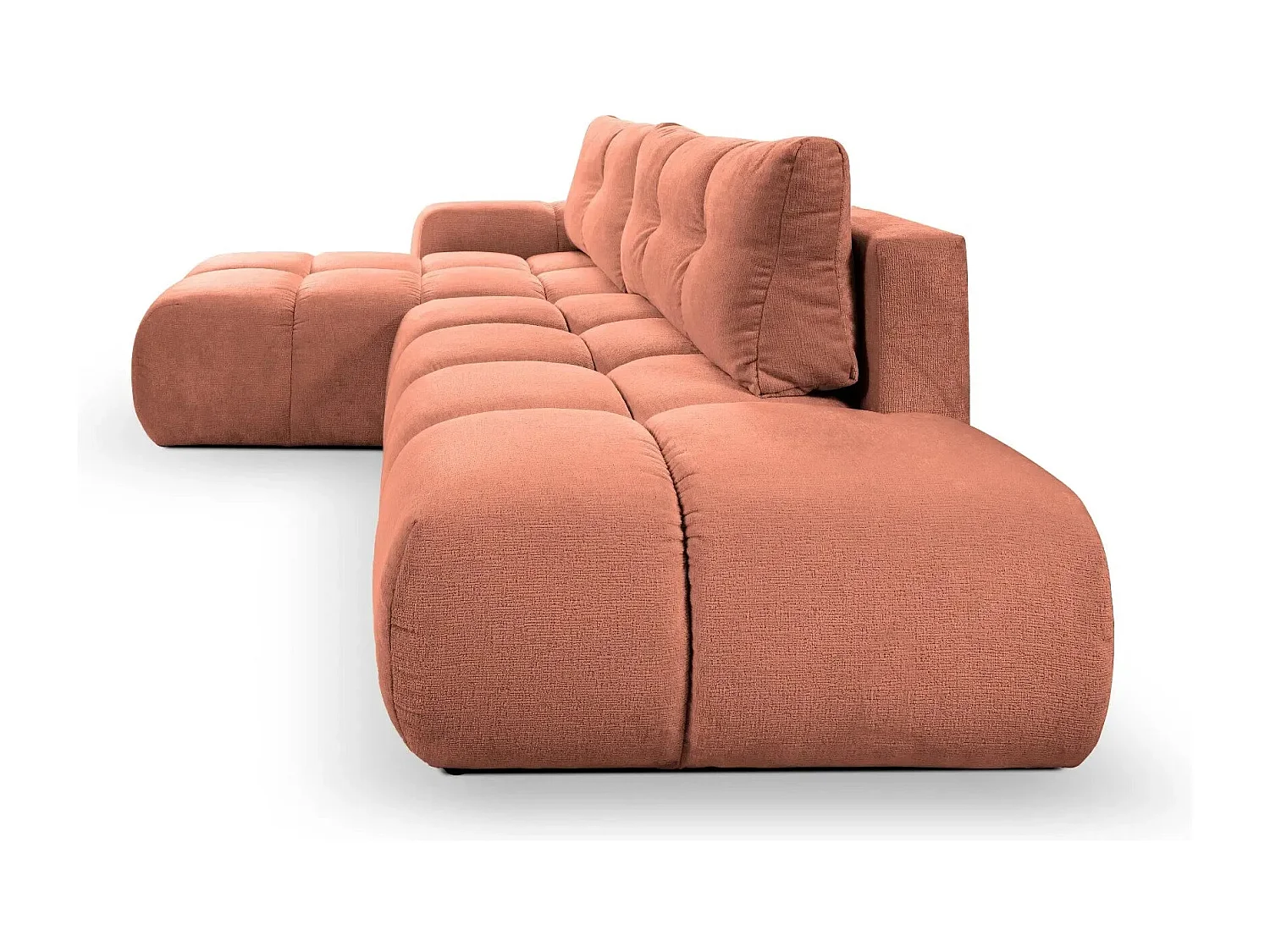 CONSTANCE - Canapé d'angle convertible tissu chenille 4 places - Terracotta - Gauche