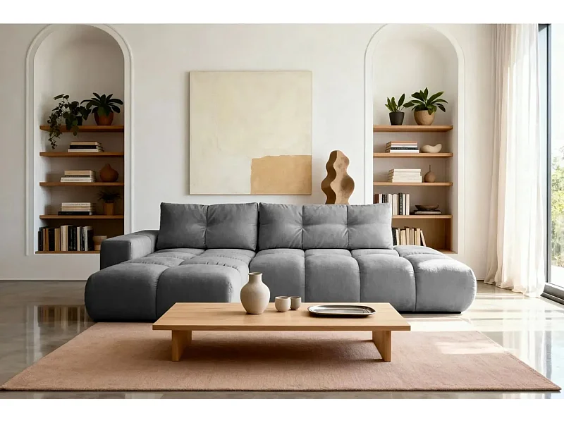 CONSTANCE - Canapé d'angle convertible tissu chenille 4 places - Gris anthracite - Gauche