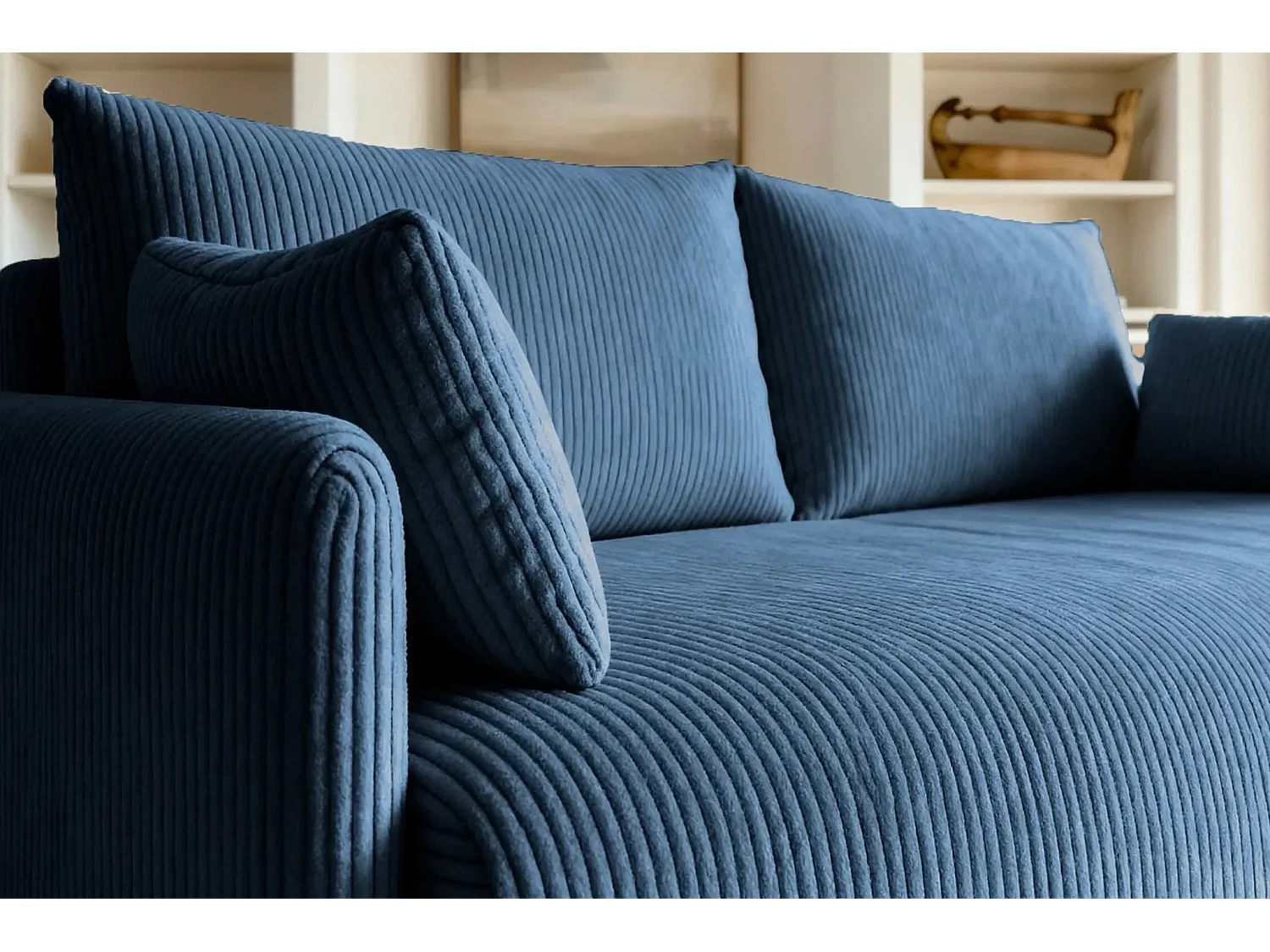 AXELLE - Canapé droit convertible velours côtelé - Bleu