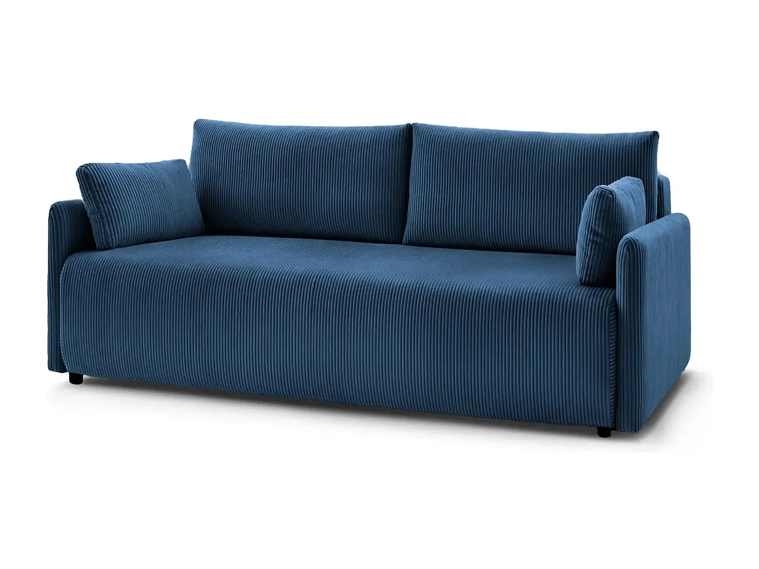 AXELLE - Canapé droit convertible velours côtelé - Bleu