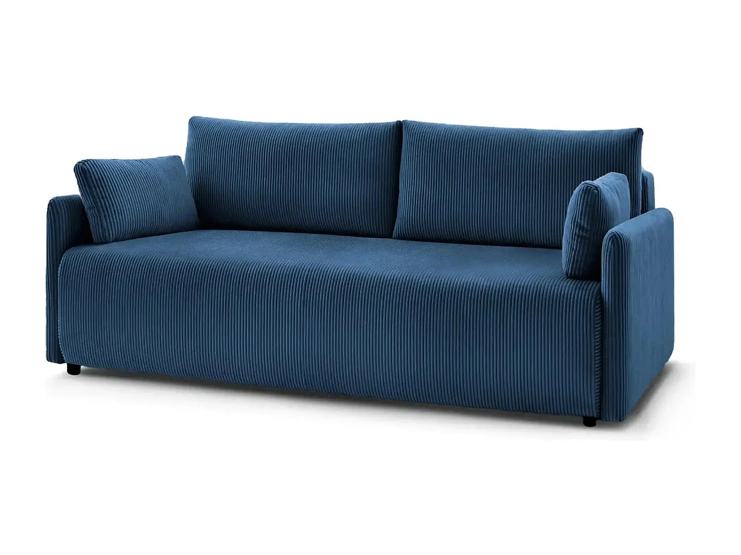 AXELLE - Canapé droit convertible velours côtelé 2 places - Bleu