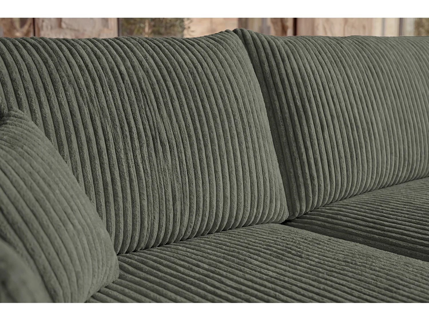 ELIO - Canapé d'angle convertible gros velours côtelé - Vert