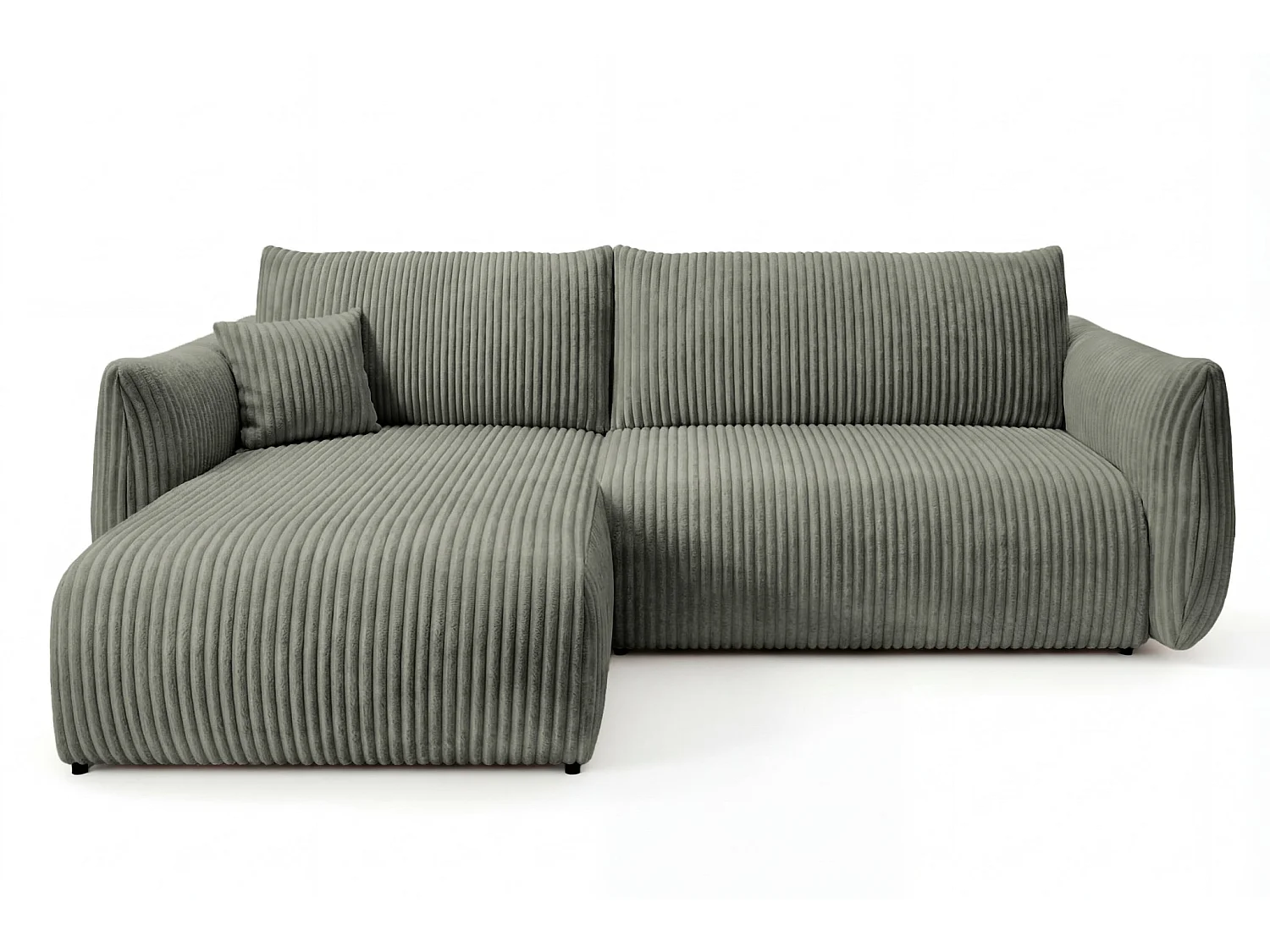 ELIO - Canapé d'angle convertible gros velours côtelé 4 places - Vert