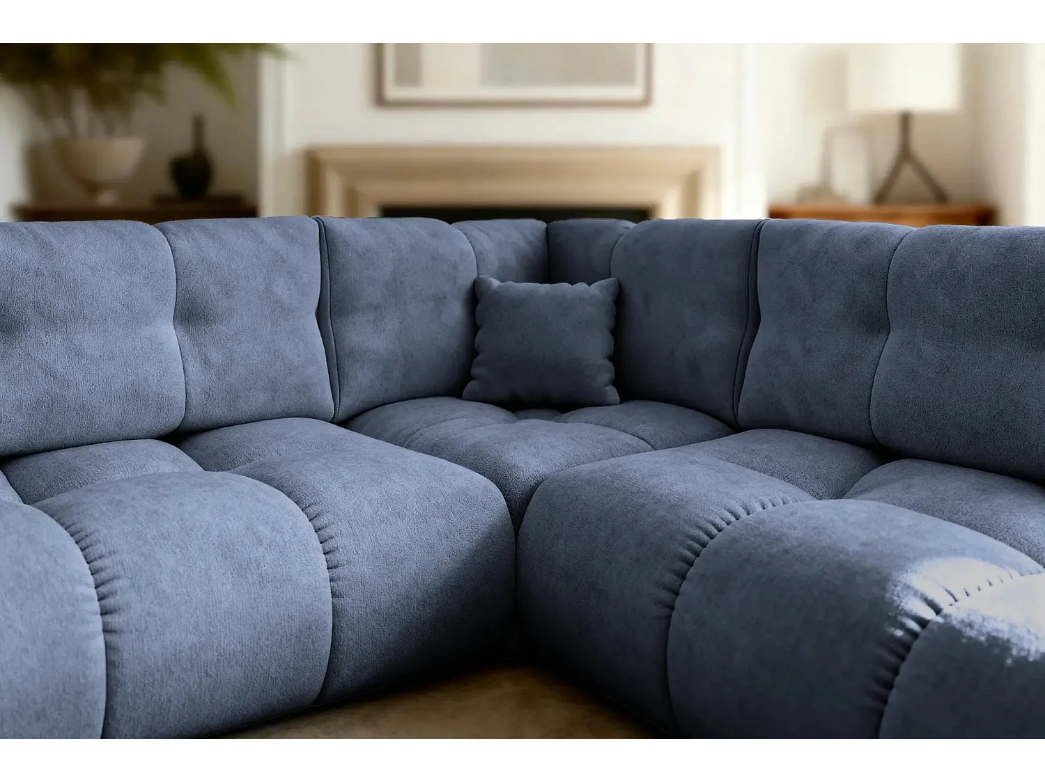 CONSTANCE L - Canapé d'angle convertible tissu chenille 4 places - Bleu - Gauche