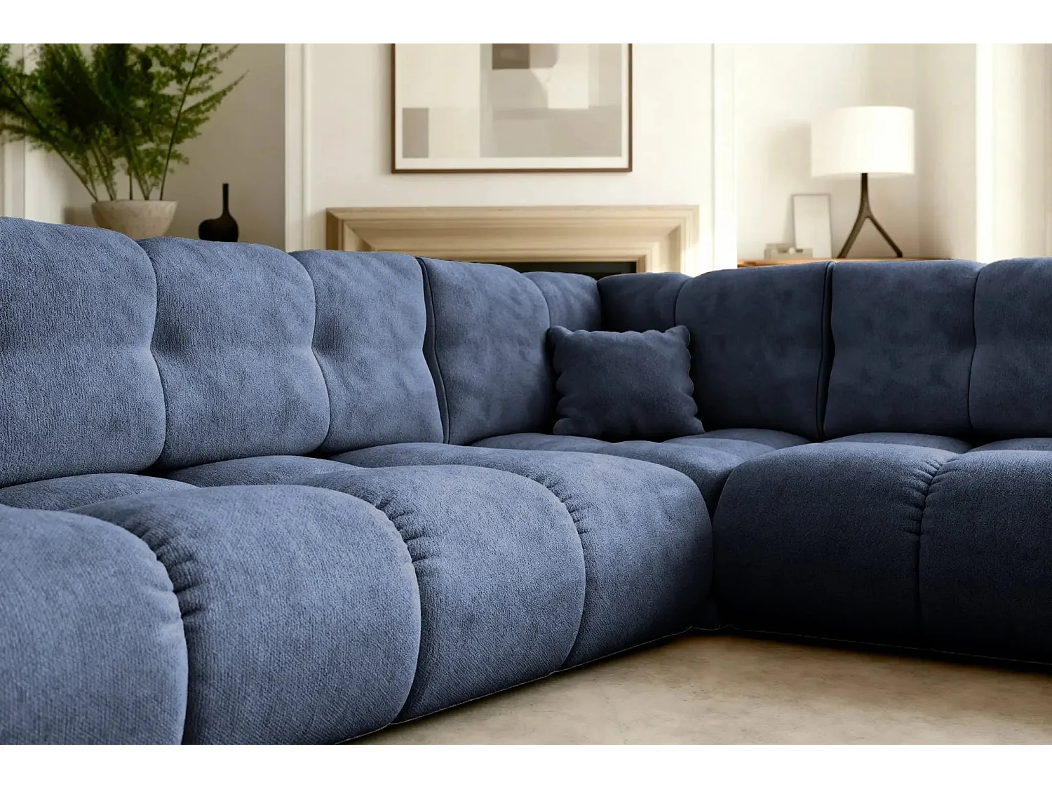 CONSTANCE L - Canapé d'angle convertible tissu chenille 4 places - Bleu - Gauche