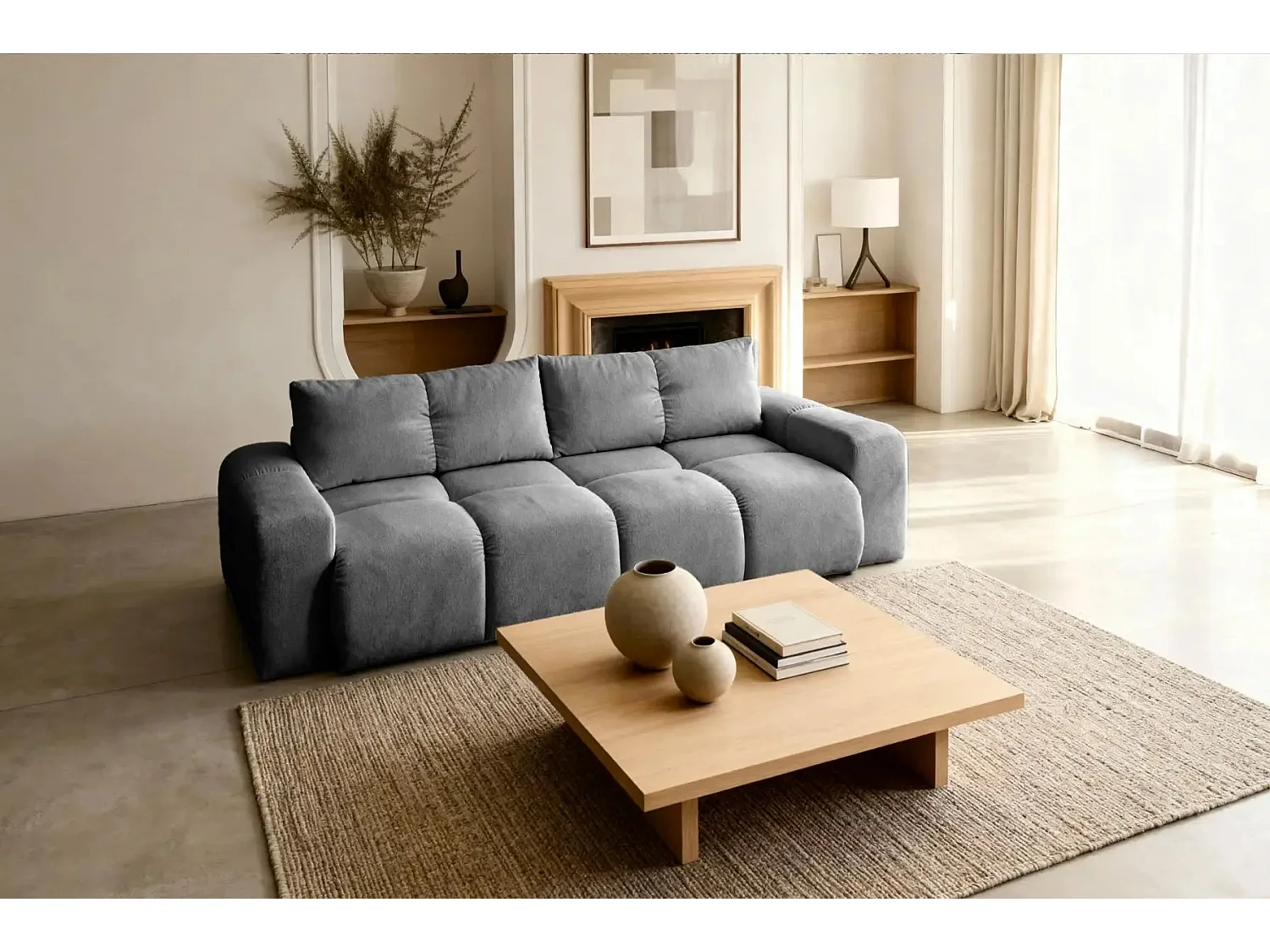 CONSTANCE - Canapé droit convertible tissu chenille 3 places - Gris anthracite