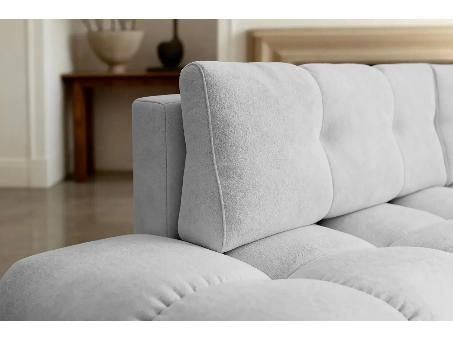 CONSTANCE L - Canapé d'angle convertible tissu chenille 4 places - Gris clair - Gauche