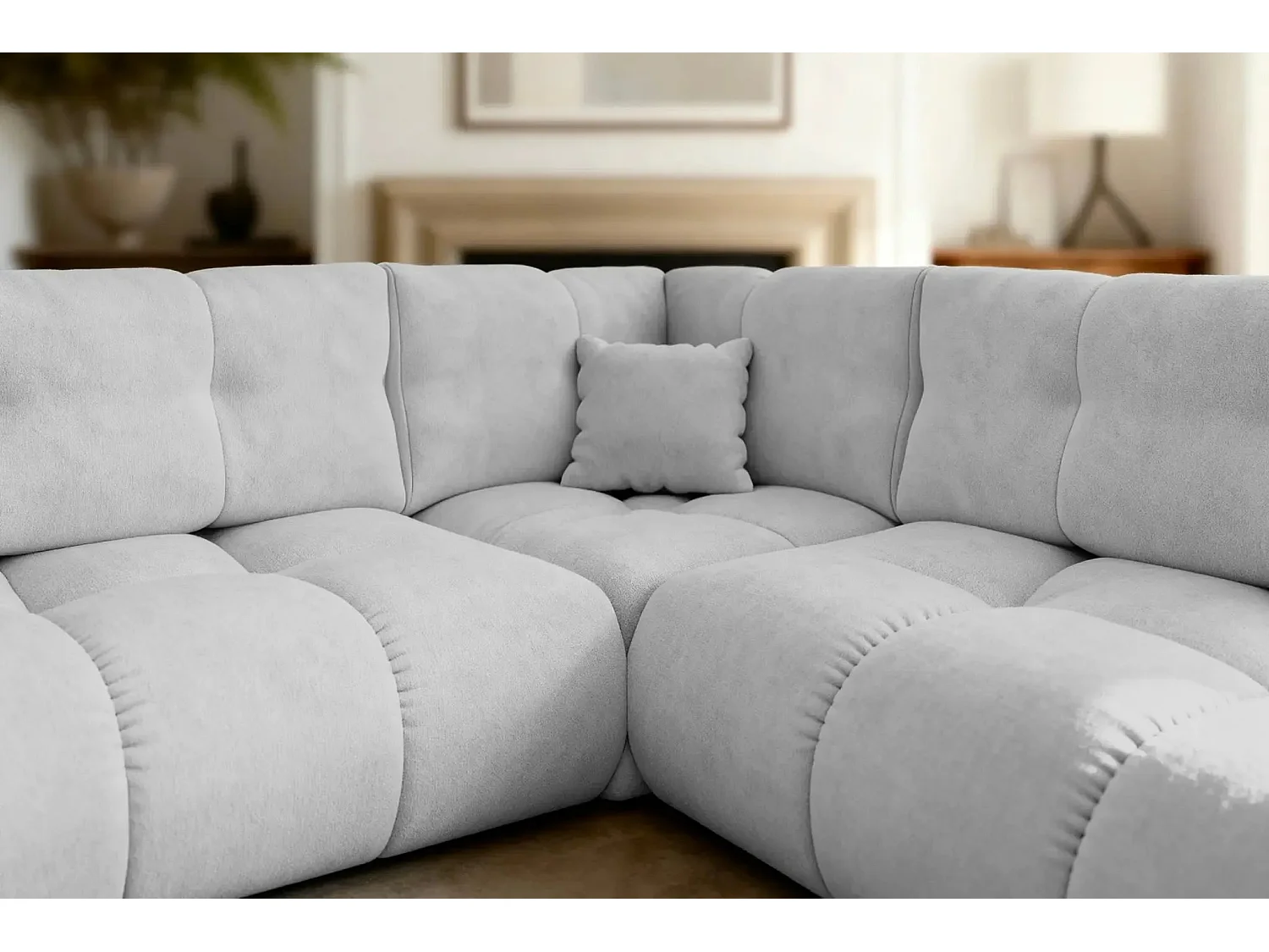 CONSTANCE L - Canapé d'angle convertible tissu chenille 4 places - Gris clair - Gauche