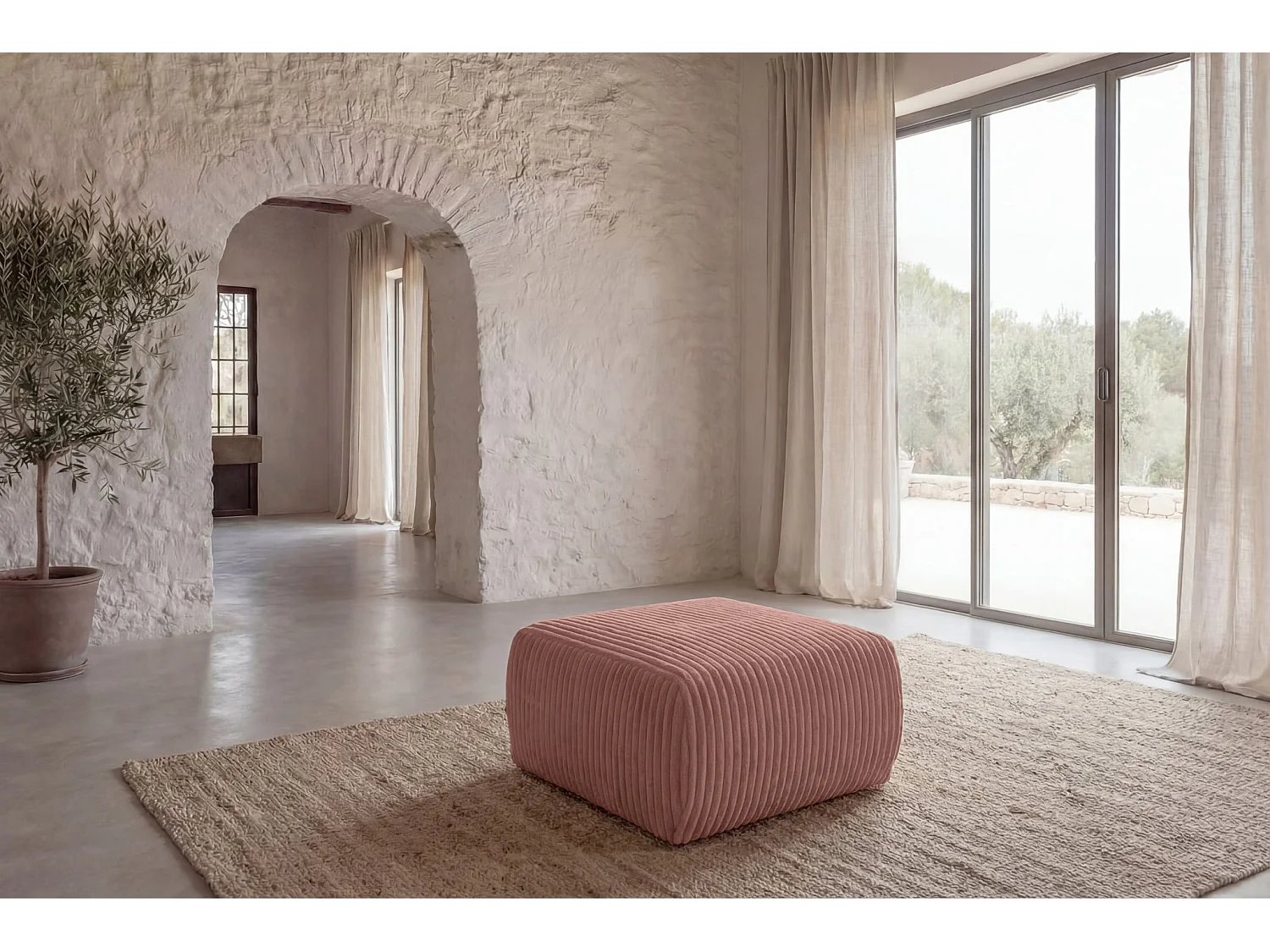 ELIO - Pouf velours côtelé - Rose