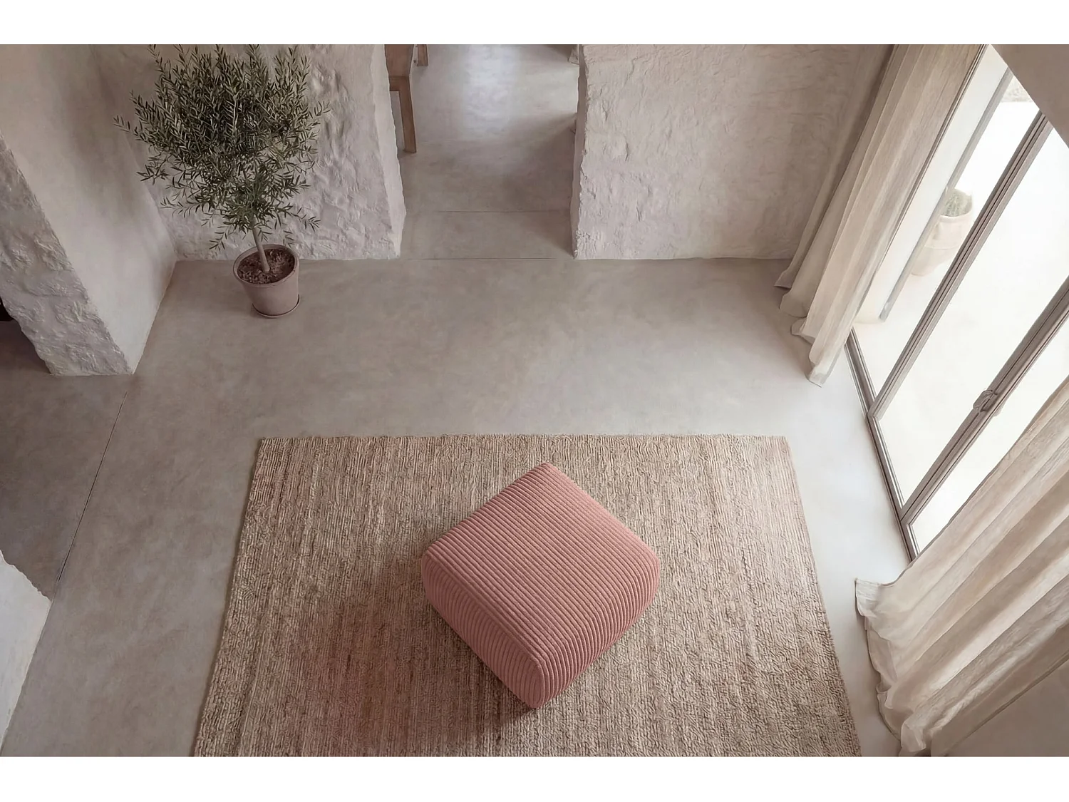 ELIO - Pouf velours côtelé - Rose