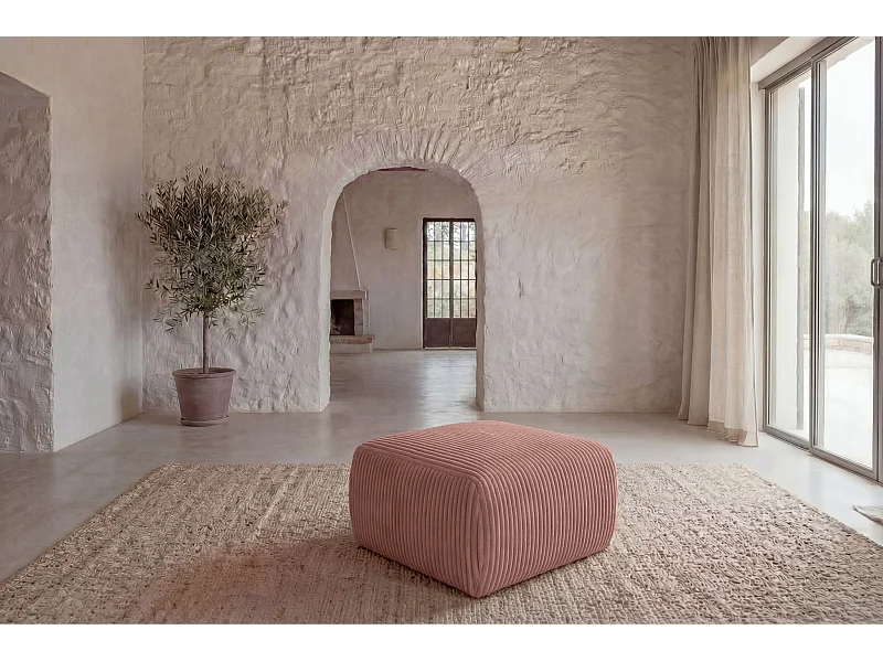 ELIO - Pouf velours côtelé - Rose