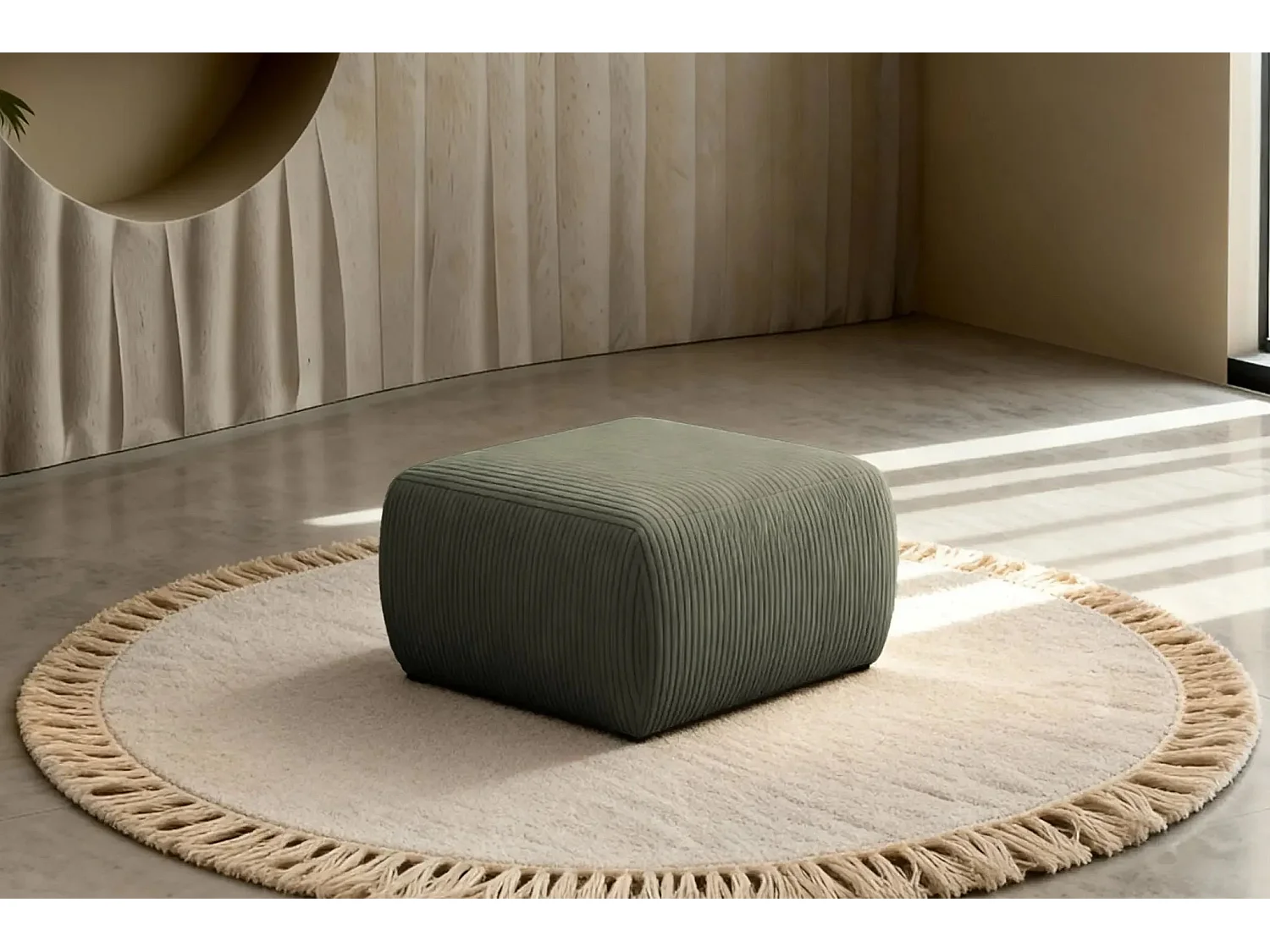 ELIO - Pouf en petit velours côtelé Vert 74x74x41