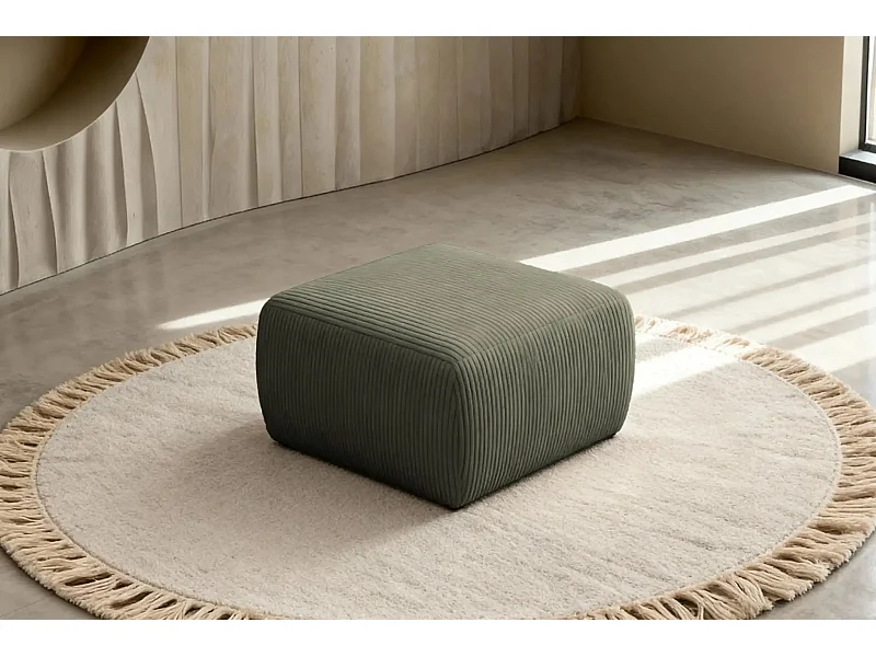 ELIO - Pouf en petit velours côtelé Vert 74x74x41