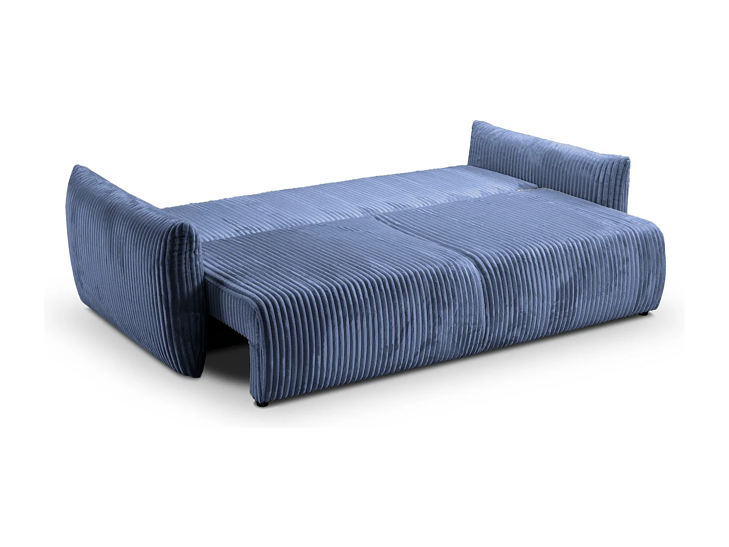 ELIO - Canapé droit convertible gros velours côtelé - Bleu