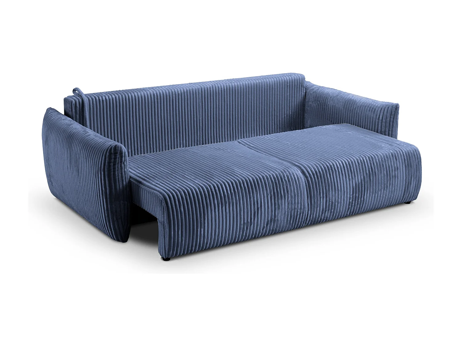 ELIO - Canapé droit convertible gros velours côtelé - Bleu