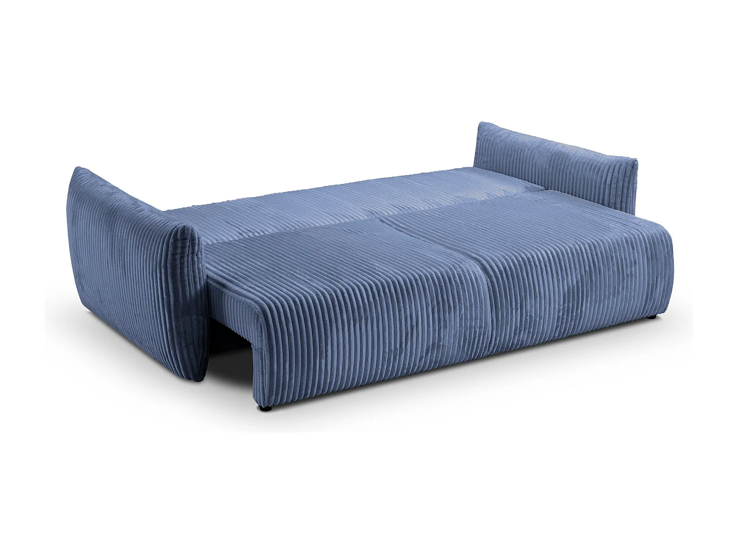 ELIO - Canapé droit convertible gros velours côtelé 3 places - Bleu