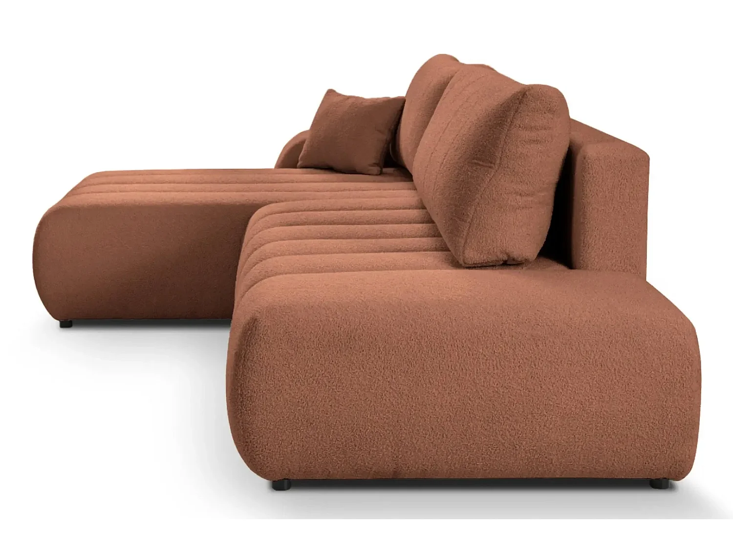 CELESTE - Canapé d'angle convertible tissu bouclette - Terracotta - Gauche
