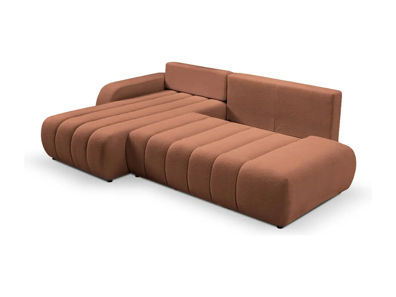 CELESTE - Canapé d'angle convertible tissu bouclette - Terracotta - Gauche