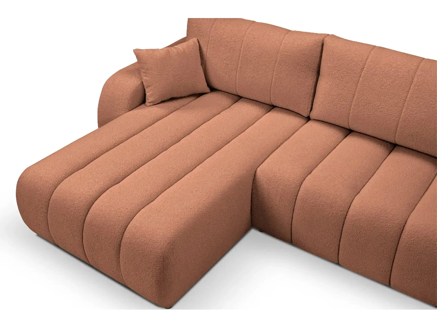 CELESTE - Canapé d'angle convertible tissu bouclette 4 places - Terracotta - Gauche