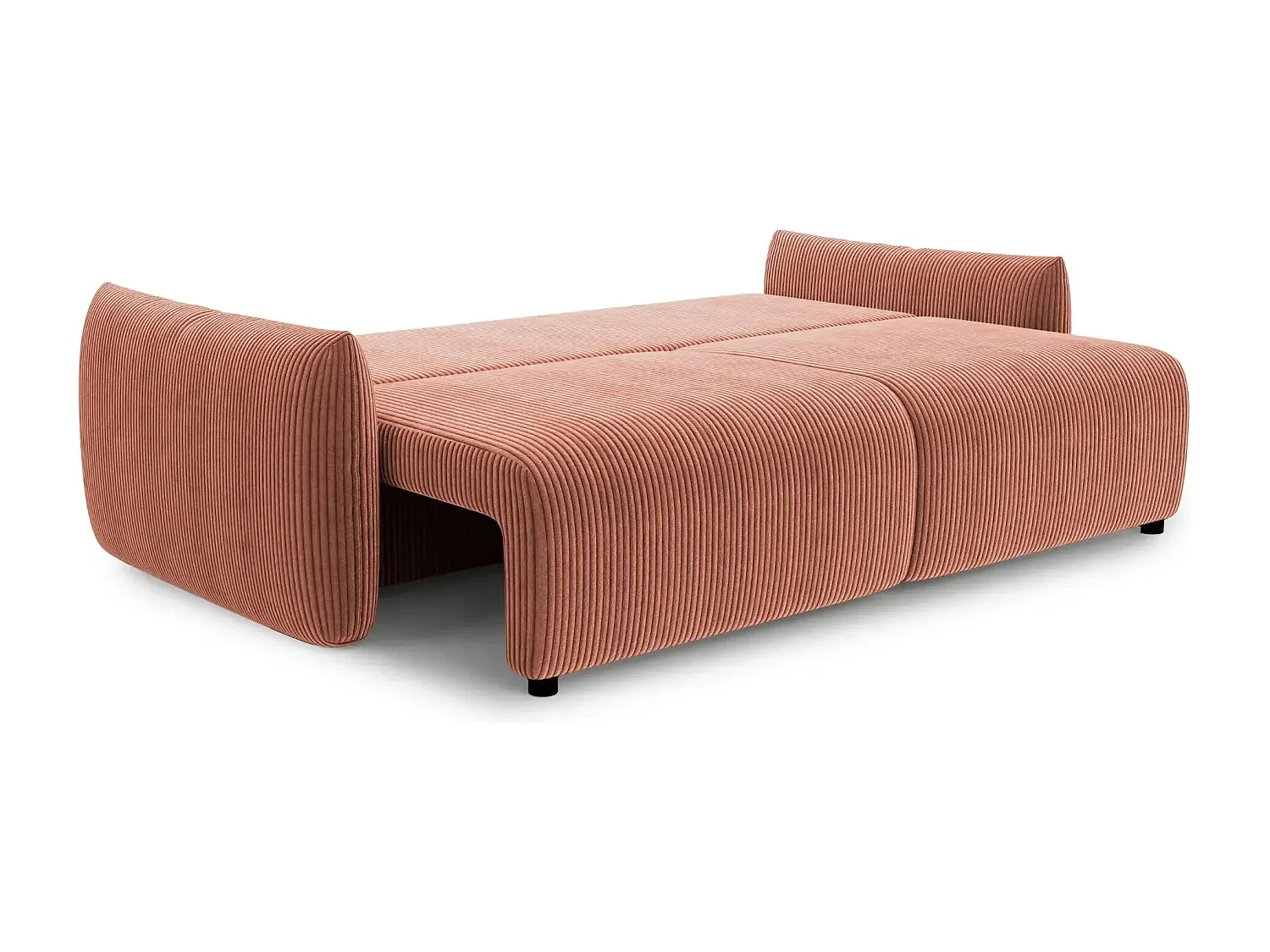 ELIO - Canapé droit convertible petit velours côtelé - Terracotta