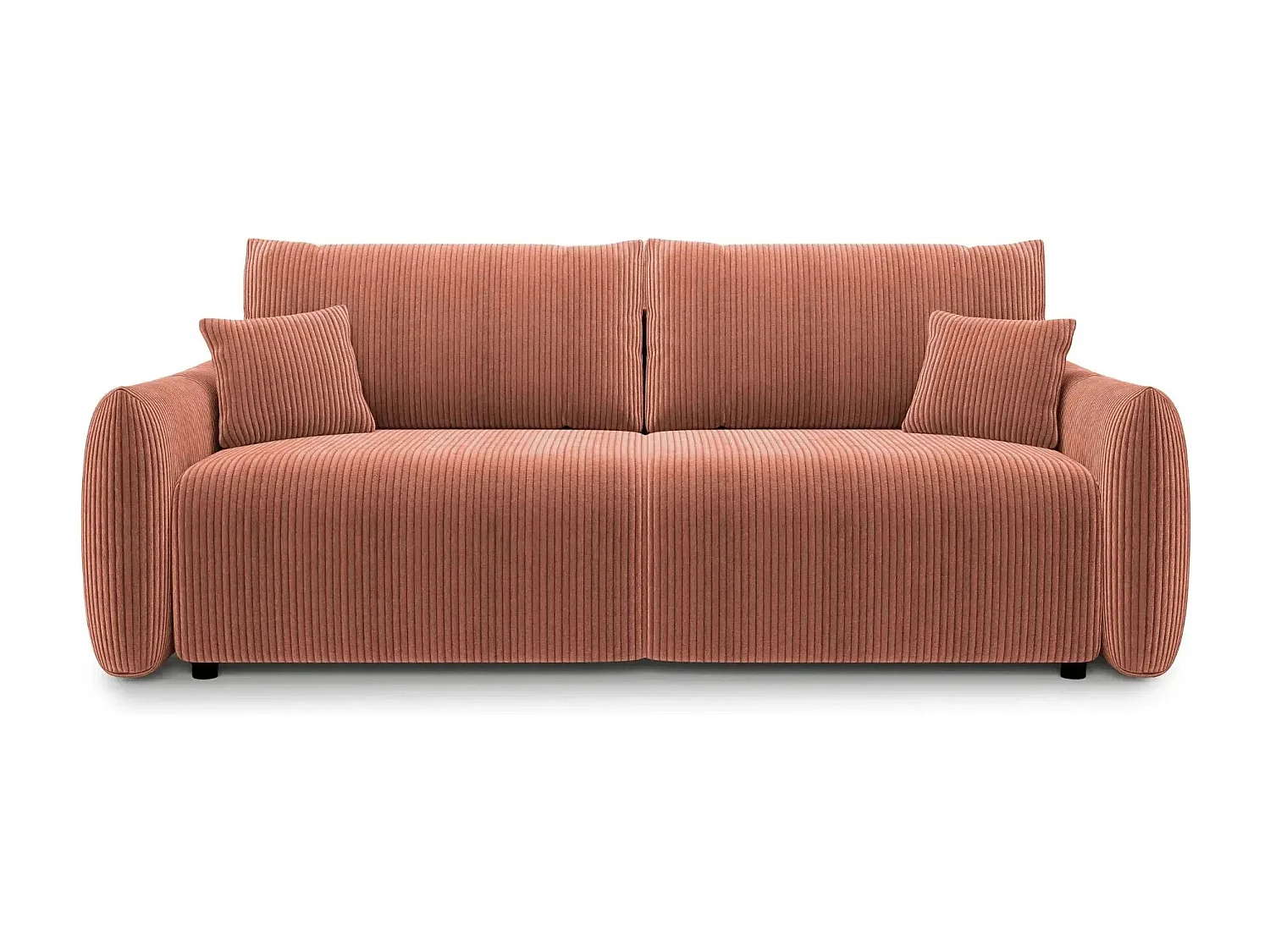 ELIO - Canapé droit convertible petit velours côtelé - Terracotta